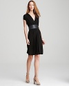 DKNY Belted V Neck Dress