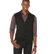 Add this handsome Perry Ellis sweater vest to your office attire and you'll give it a whole new attitude.