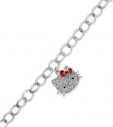 Shine bright with Hello Kitty. This sterling silver link bracelet features a charm made of pave crystals with that ever-present red bow for a look that's always in style. Approximate length: 7-1/2 inches. Approximate drop: 1/2 inch.