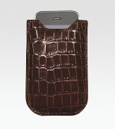 A sleek and compact case in croco-embossed leather, specially designed for iPhones 4 and 4S models and newer BlackBerry models. Shammy-cloth lining securely hold your phone in place. Fits iPhone 4/4S and new BlackBerry models Leather 3½W X 5H Made in USA 