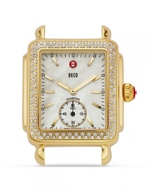 Michele's gold-plated watch brings the glamour, boasting a Deco-inspired case and diamond bezel. Clock in -- this handsome piece loves it when you borrow from his side of the closet.