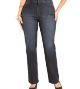 Get a leaner look in Not Your Daughter's Jeans' straight leg plus size jeans, featuring a shaping panel for a flattering fit.