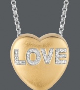 Say it loud and clear. Sweethearts' adorable heart-shaped pendant expresses more that just great style with the word LOVE written in round-cut diamonds (1/10 ct. t.w.) across the surface. Pendant crafted in 14k gold over sterling silver and sterling silver. Copyright © 2011 New England Confectionery Company. Approximate length: 16 inches + 2-inch extender. Approximate drop: 5/8 inch.