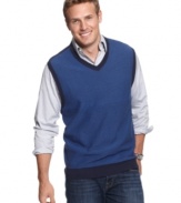 Change up your buttoned-down look with this handsome sweater vest from Club Room.