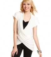 Get all wrapped up in Planet Gold's cozy, short sleeve sweater! A criss-cross drape design makes this layering piece totally unique.