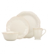 With fanciful beading and feminine shapes, this white dinnerware from the Lenox French Perle collection of place settings has an irresistibly old-fashioned sensibility. Hard-wearing stoneware is dishwasher safe and, in a soft white hue with antiqued trim, a graceful addition to every meal. Qualifies for Rebate