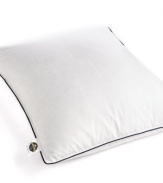 Sleep soundly with the comfort of Pacific Coast's EvenRest pillow, featuring patented tri-channel construction for even fill distribution. A 300-thread count Barrier Weave(tm) cotton cover keeps the soft down feathers from sneaking out. Finished with blue cording along the edges.