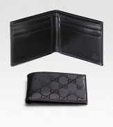 A smaller edition of the classic wallet is detailed in signature GG imprimé with leather trim and interior. One bill compartment Four card slots 4W X 3H Made in Italy 