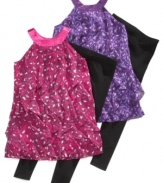 Dress her up in pretty ruffles and a fun colorful print with this Epic Threads dress and legging set.