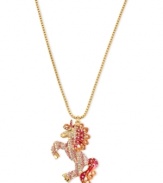 Feel the magic. This unicorn pendant from Betsey Johnson dazzles with multicolored crystal accents along a necklace crafted from gold-tone mixed metal. Approximate length: 16 inches + 3-inch extender. Approximate drop: 2 inches.