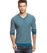 No need to bulk up - this lightweight striped sweater with button placket from INC International Concepts won't weigh down your weekend style.