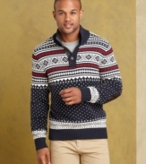 It's all about pattern this fall. Classic fair isle makes this sweater from Tommy Hilfiger a must-have addition to your layered look.