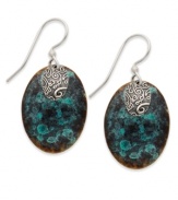 Give in to your natural instincts. Jody Coyote's earth-inspired earrings combine teal and brown patina drops with intricate sterling silver accents on french wire. Approximate drop: 1-3/8 inches.