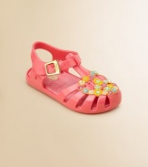 A heart-shaped flower pattern brightens up these adorable, not-so-basic jellies.T-strap and buckle closurePVC upperPVC liningPVC solePadded insoleImported