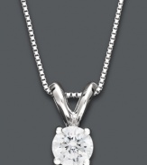 Solitary sparkle. A single, round-cut diamond (1/3 ct. t.w.) makes a subtle statement on this beautiful 14k white gold pendant. Approximate length: 18 inches. Approximate drop: 3/8 inch.