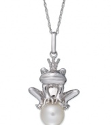 Hopping for the best? This frog pendant dazzles with a cultured freshwater pearl (8-1/2-9 mm) and single-cut diamonds (1/4 ct. t.w.). Crafted from sterling silver. Approximate length: 18 inches. Approximate drop: 1-5/8 inches.