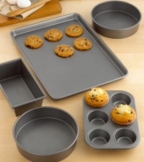 Fill your kitchen with the aroma of fresh-baked goodies. This 5-piece bakeware set lends you the ultimate versatility in baking. Features include nonstick interiors and exteriors for easy cleaning, no-hassle food release and optimum baking performance. Lifetime warranty. Model BW0105.