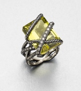 From the Cable Wrap Collection. A stunning emerald-cut lemon citrine stone wrapped in darkened sterling silver and accented with dazzling diamonds. Lemon citrineDiamonds, .48 tcwDarkened sterling silverWidth, about .78Imported