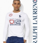 Celebrate the athletic spirit of the 2012 Olympic Games with this patriotic long-sleeved cotton T-shirt accented with sporty numerals and graphics.