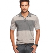 A polo without a hint of prep: The Burn Out color-blocked pocket polo from Marc Ecko Cut & Sew.