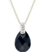 An exquisite drop of color makes any look pop. A faceted onyx (5-1/5 ct. t.w.) stands out against a dusting of diamond accents. Necklace crafted in 14k white gold. Approximate length: 18 inches. Approximate drop: 1/3 inch.