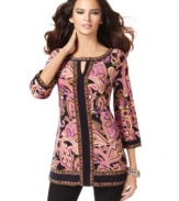 Pink and black paisley creates a sophisticated look on INC's global-glam tunic! Try it with chandelier earrings or a bunch of bangles to complete the look.