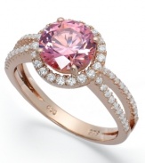 Pretty in pink. Round-cut pink and clear cubic zirconias (4-3/4 ct. t.w.) with Swarovski Elements make an ultra-feminine statement on this 14k rose gold over sterling silver ring. Size 7.