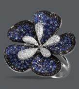 Breathe life into your look with a touch of spring. Effy Collection's stunning flower cocktail ring blends round-cut black diamonds (1-1/3 ct. t.w.), white diamond accents and sapphires (1-5/8 ct. t.w.). Set in 14k white gold.