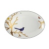 Embellished with a royal blue songbird on golden branches, this nature-inspired porcelain oval platter from Bernardaud makes an elegantly fanciful centerpiece on your table.