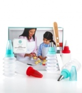 Channel the designer inside by creating mouthwatering desserts and impressive designs with this easy decorating kit that includes everything you need to turn a treat into a masterpiece. This kit lets you handle frosting with ease and precision, including decorating bottles, tips, spatula and more. Limited lifetime warranty.