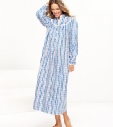 An old-fashioned print lends lovely appeal to this traditional flannel nightgown by Lanz of Salzburg.