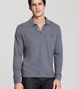 For effortless casual style, this handsome Billy Reid polo surprises in cozy slub flannel.