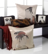 Bring the strength of the warrior into your home, elegantly, with the Samurai Box decorative pillow from Natori. Featuring a printed samurai image pieced on textured 100% silk, this unique pillow is artistically refined.