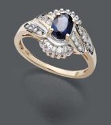 Add a delicious swirl of color to your digits. Ring features an oval-cut sapphire center stone (1 ct. t.w.) surrounded by sparkling rows of diamond (1/3 ct. t.w.). Crafted in 14k gold.