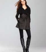 An oversized, foldover collar with a faux shearling fabric gives this petite INC coat a plush look and feel.