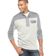 Rock the contrast. This sweater from Marc Ecko Cut & Sew updates a favorite with bold blocking.