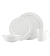 A better blank canvas. Lenox combines the versatility of whiteware with unique baroque shaping in the Regency Silhouette place setting, featuring glossy white porcelain for every day, any occasion.