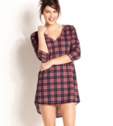 Traditional style with a lacy twist. Material Girl's plaid sleepshirt features a great plaid print with lace-detail along the top back.