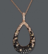 Gothic glamour. EFFY Collection's stunning cut-out teardrop pendant features a gradation of round-cut diamonds in white (1/4 ct. t.w.), champagne (3/8 ct. t.w.) and black (5/8 ct. t.w.). Set in 14k rose gold. Approximate length: 18 inches. Approximate drop length: 1-1/4 inches. Approximate drop width: 11/16 inch.