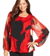 Make a stylish statement with Alfani's long sleeve plus size blouse, featuring a standout print.