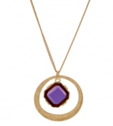 Shape up! A cut-out circle and purple square enhance the the asymmetrical shape of Kenneth Cole New York's chic pendant necklace. Crafted in gold tone mixed metal. Approximate length: 16 inches + 3-inch extender. Approximate drop: 1-1/2 inches.