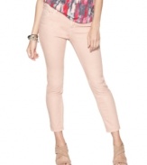 A pale pink wash is a fresh taken on skinny denim, from DKNY Jeans. Pair them with brights for an unexpected, trend-forward look!