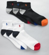 Infuse some colorful comfort in your weekday routine with the supportive cushioning and moisture-wicking design of this preppy pack of Polo socks.