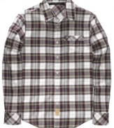 Plaid attitude. Get set for the weekend in the cool, casual style of this plaid shirt from Sean John.