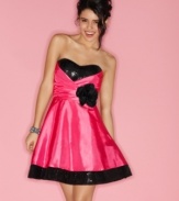 Be the life of the party in this taffeta dress from Roberta that flaunts a fluid a-line shape and sequins galore!