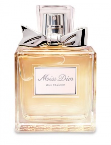 Discover Miss Dior Eau Fraîche, a dazzlingly fresh interpretation of Parisian charm and elegance. Miss Dior Eau Fraîche is a fresh chypre with bright bergamot and gardenia notes, underscored by the elegance of Indonesian Patchouli.  The Miss Dior Eau Fraîche woman has a spontaneous attitude and a natural elegance. Inspired by Christian Dior's emblematic codes: hounds tooth and the Couture bow; Miss Dior Eau Fraîche is truly fashion's finishing touch. 3.4 oz.