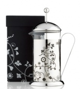 Let your personality shine in every aspect of your home! Brew up a masterful cup of coffee in this screen-printed stainless steel press that instantly stands out on your countertop and whips up an incredible cup of coffee that bursts with unbelievable flavor.  Pass the cup on to your friends, too-the beautiful black and silver box makes it a wonderful housewarming gift! 1-year warranty.