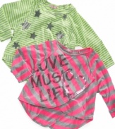 Love, music, life and every star in the sky. She'll look forward to each and every day with the help of these graphic striped tees from Sugar Tart.