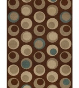 Design shouldn't be uptight--lighten up with the playful graphic feel of the Monterey rug. Mod moon shapes seem to float in space across the chocolate field, tailored to give your home a pleasing contemporary punch.