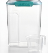 Short on measuring cups? Keep things simple with Martha Stewart Collection's storage container with measuring cup. Store sugar, flour, rice or other dry goods--along with the cup. When it comes time to measure, just scoop and reseal! Limited lifetime warranty.